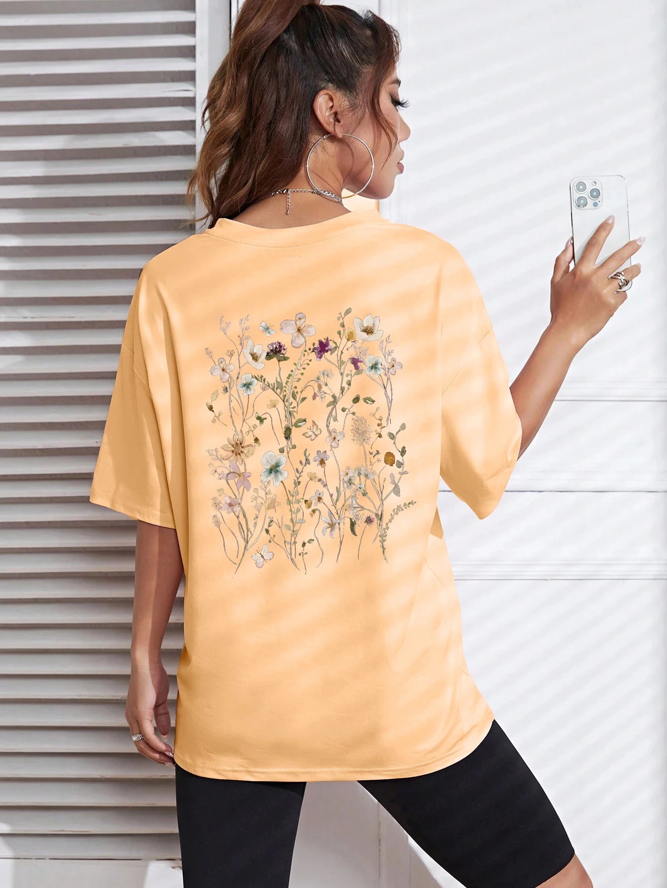 T-Shirt Femme Coton Imprimé Fleurs Manches Courtes Ample Doux Respirant – Top Casual Confortable | Street Style