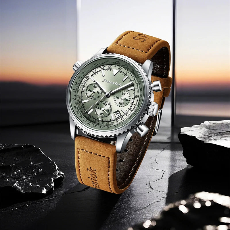 Montre Homme Luxe Chronographe Quartz Cuir – Sport Étanche Lumineux Date Fashion 2025