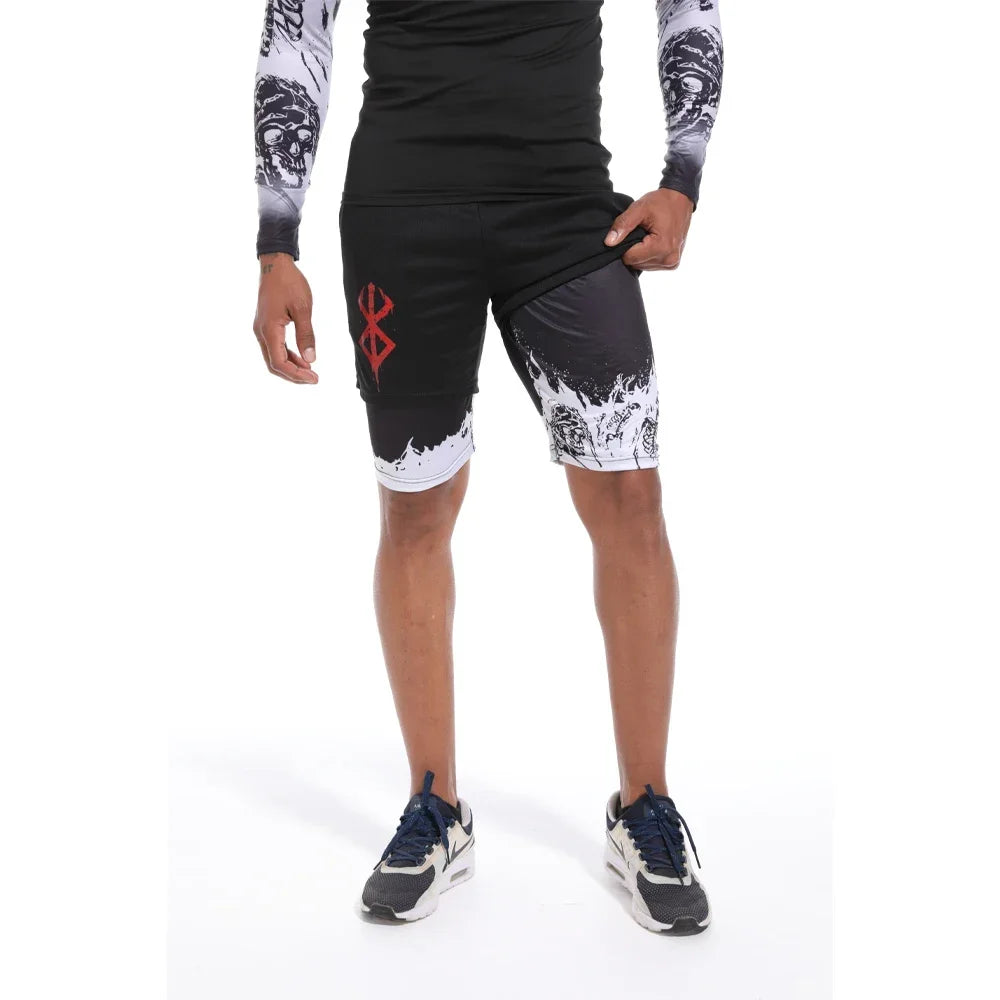 Ensemble Compression Homme Anime Berserk – T-Shirt + Short Gym Séchage Rapide | Running, Fitness & Workout Été | Sportswear Manga