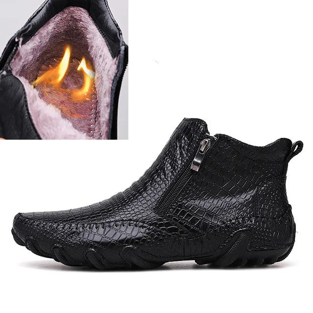 Boots Cuir Véritable Plush Moto Punk Homme – Plateforme Neige Outdoor Travail Printemps