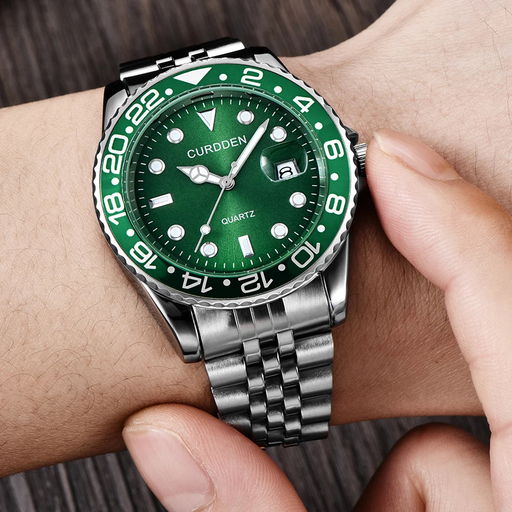Montre Homme Or & Argent Vintage Quartz – Bracelet Acier Complet Date Fashion Classique