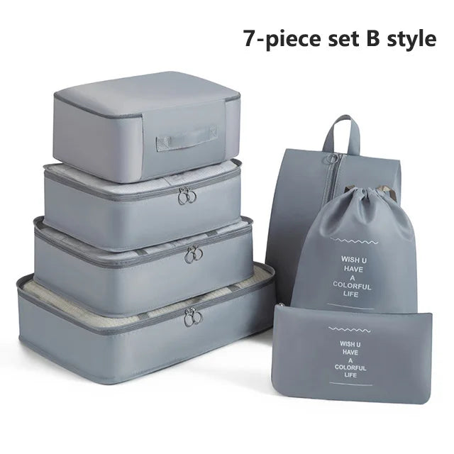 Set 7 Organisateurs de Voyage Packing Cubes – Rangement Valise Vêtements Chaussures Pliable