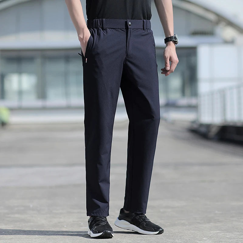 Pantalon Homme Grande Taille Soie de Glace Stretch Respirant Jambe Droite Séchage Rapide Élastique Été Confortable Léger Noir Jusqu'à 6XL – Pantalon Premium Grande Taille Soie de Glace Stretch Été | Mode Homme Grande Taille Premium
