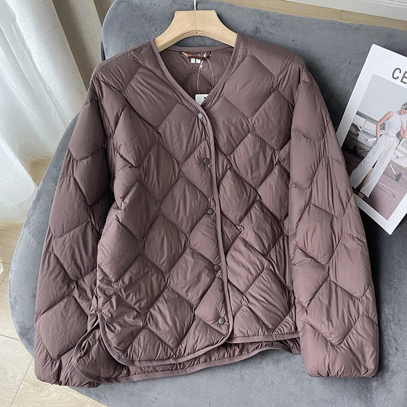 Doudoune Ultra-Légère Sans Col 90% Duvet de Canard Femme - Manteau Casual Automne Hiver | Janveny