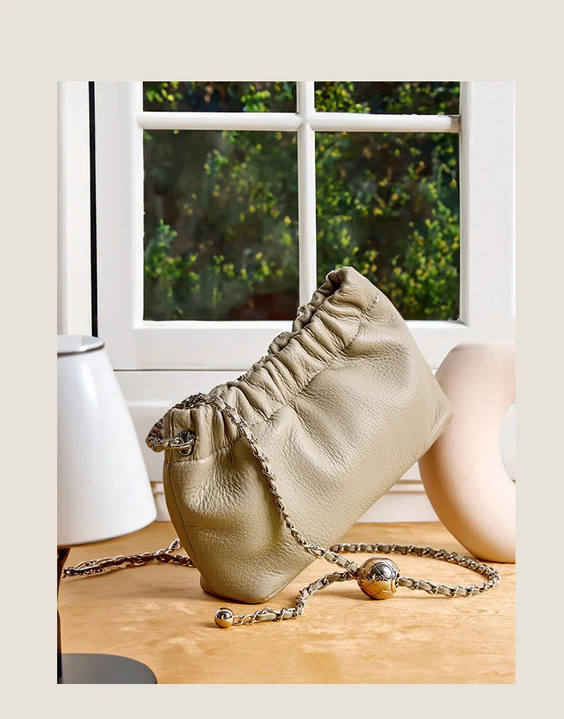 Sac Nuage Cuir Véritable Femme – Mini Sac Épaule Crossbody Chaîne Style Coréen Luxe