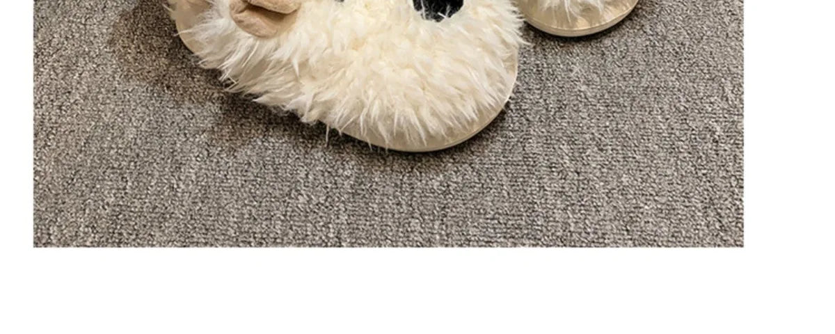 Chaussons Chien Cartoon Plush Hiver Femme – Coton Chaud Non-Slip Intérieur Maison