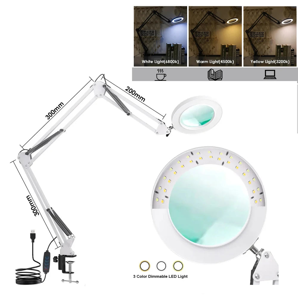 Loupe Lumineuse 72 LED USB 8X/10X – 3 Couleurs LED | Soin Beauté, Esthétique & Atelier | Lampe Loupe Professionnelle