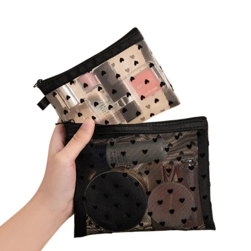 Mini Trousse Maquillage Transparente Cœur – Pochette Cosmétique Portable
