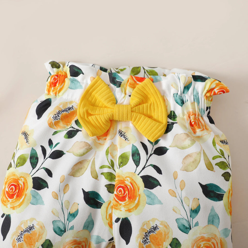 Tenue 3 Pièces Bébé Fille Fleurie – Body Manches Longues + Pantalon Fleurs + Bandeau 0-18 Mois