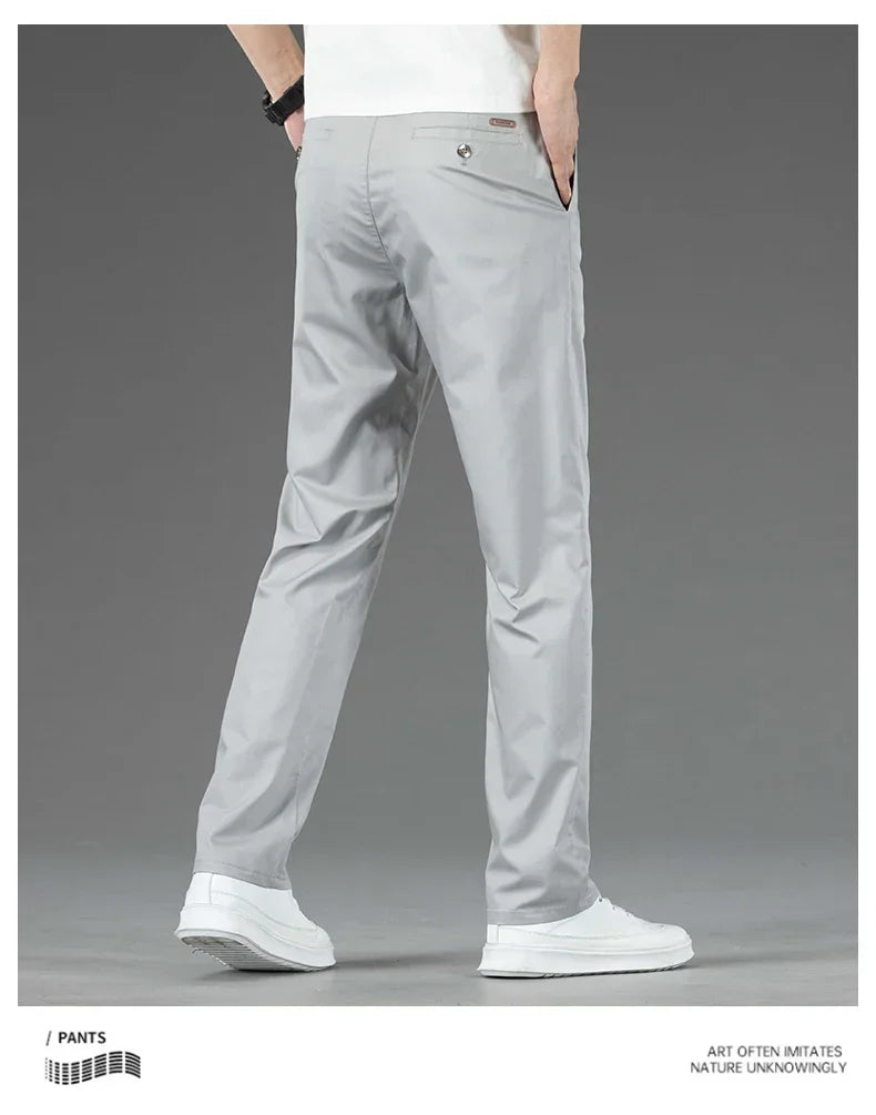 Pantalon Homme Bambou Été Slim Stretch – Léger Business Casual Formel Droit | Noir Gris Kaki | Mode Homme Premium