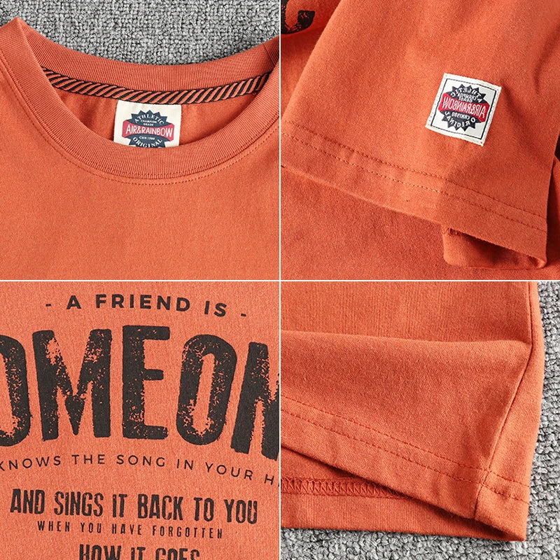 T-Shirt Homme Été Style Américain Rétro Manches Courtes Col Rond Lettres Imprimées 100% Coton Washed Vintage Loose Casual – Tee Streetwear Tendance | Mode Homme Premium