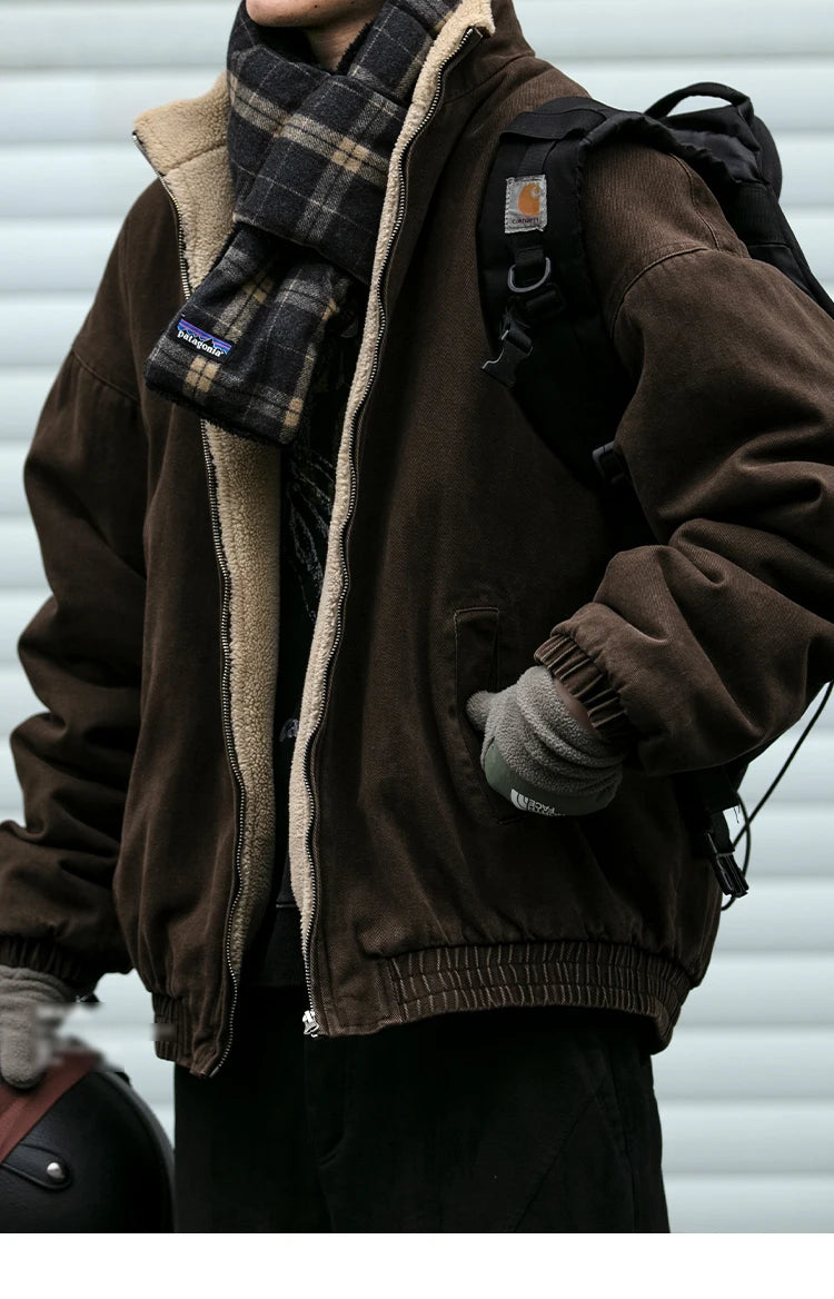 Vintage Japanische Herren Fleecejacke Winter Dick Loose – Koreanischer Streetwear-Paar-Trend Warm | Herren- & Damenmode