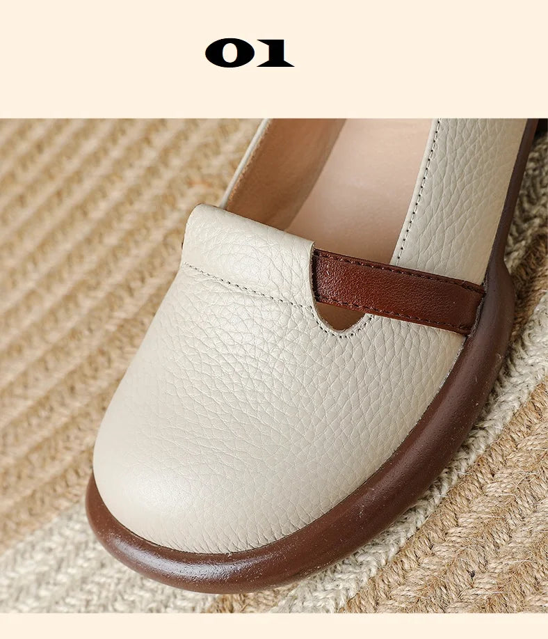 Mocassins Cuir Véritable Vintage Slip-on Femme – Bout Rond Luxe Conduite Loafers Automne