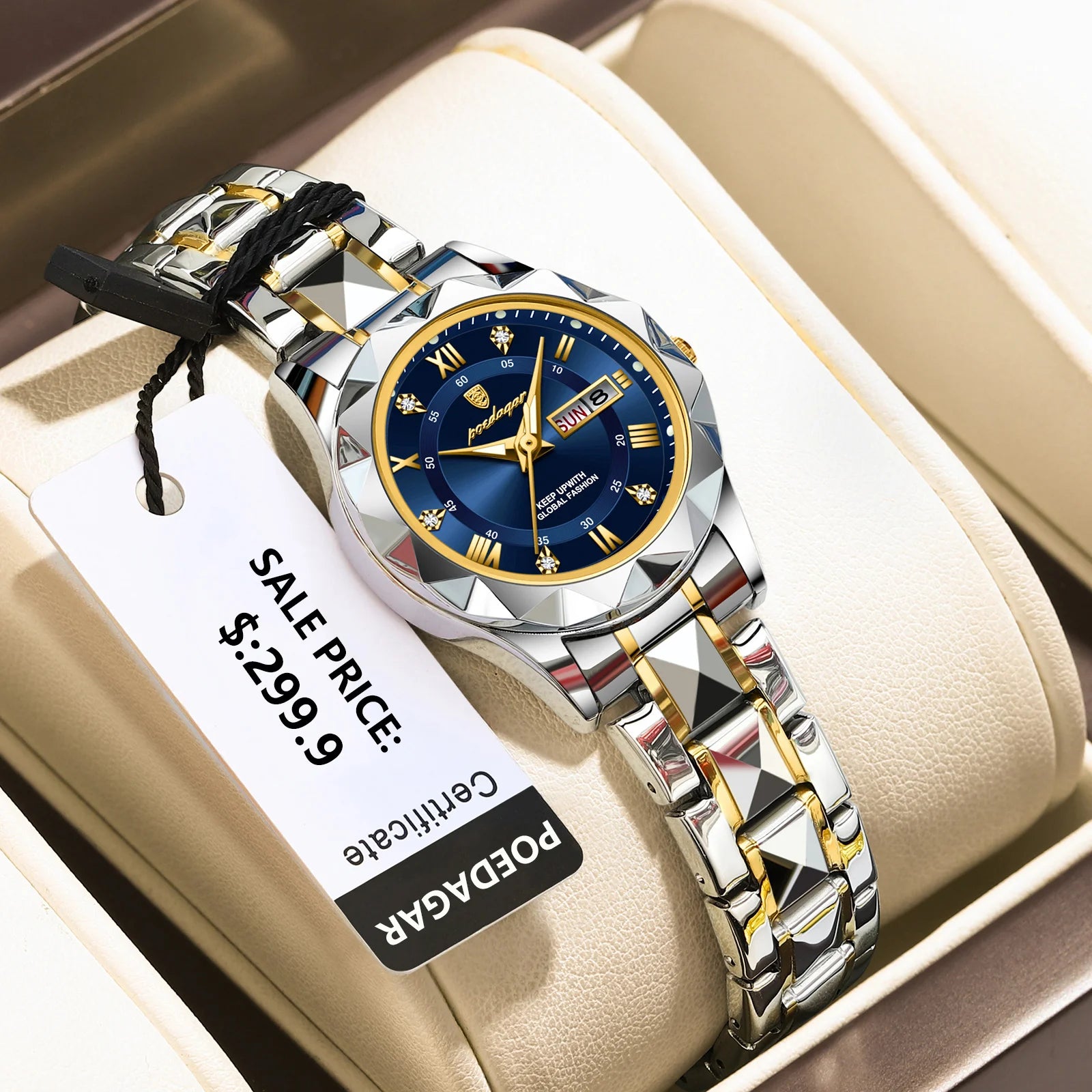 Montre Femme POEDAGAR Élégante Luxe Quartz – Lumineuse Étanche Semaine Date Acier Fashion