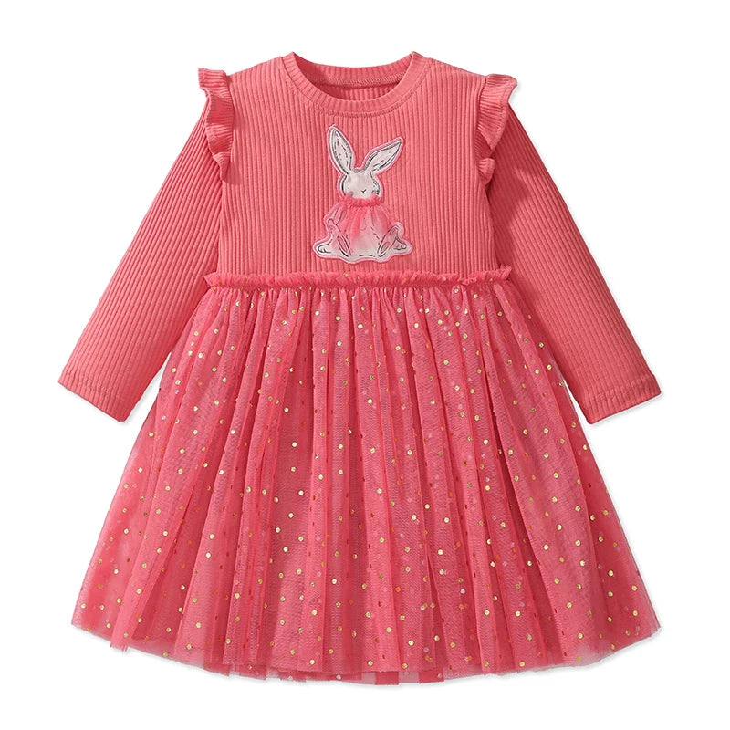 Robe Fille Manches Longues Coton Imprimé Danseuse Ballet – Tenue Automne Enfant 2-7 Ans