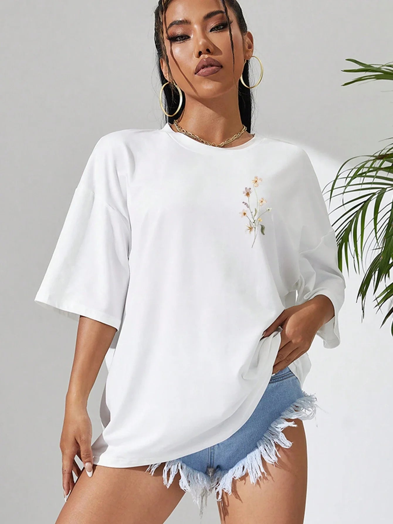 T-Shirt Femme Coton Imprimé Fleurs Manches Courtes Ample Doux Respirant – Top Casual Confortable | Street Style