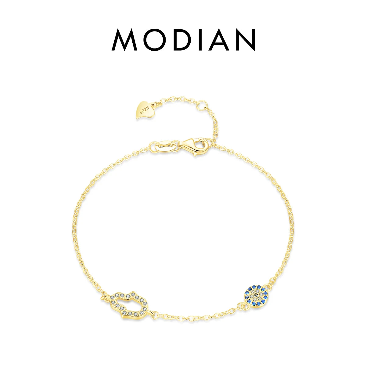 Bracelet Argent 925 Pur MODIAN Luxe – Yeux Turquoise Bleu & Zircon Cubique Cristal Transparent | Bijou Fin Femme Chaîne Maille Élégante & Hypoallergénique