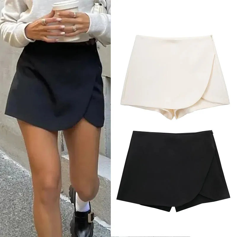 Damen-Skort asymmetrisch mit hoher Taille – Minirock-Shorts Rosa & Schwarz Fashion Casual | Sommer 2025