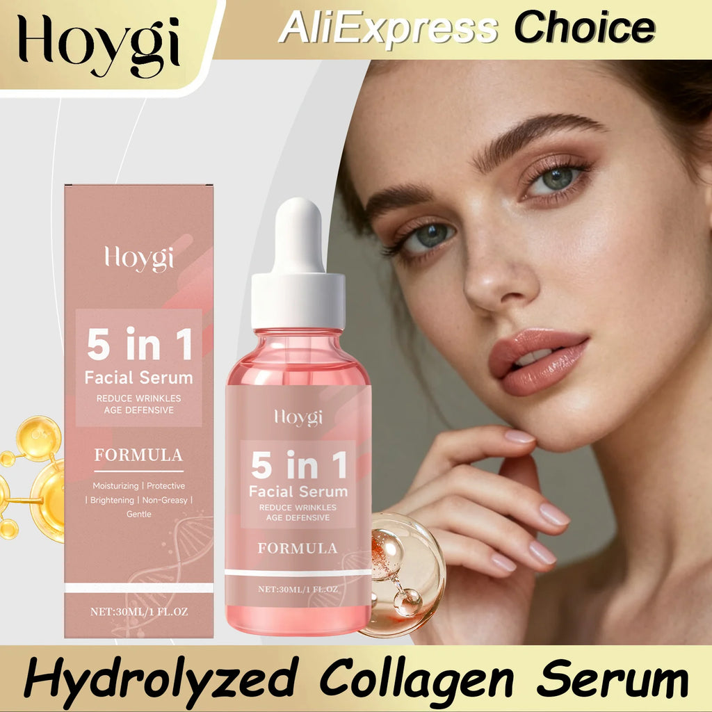 HOYGI Sérum Visage 5-en-1 – Vitamine E Collagène Anti-Rides Raffermissant Hydratant Éclat Pores