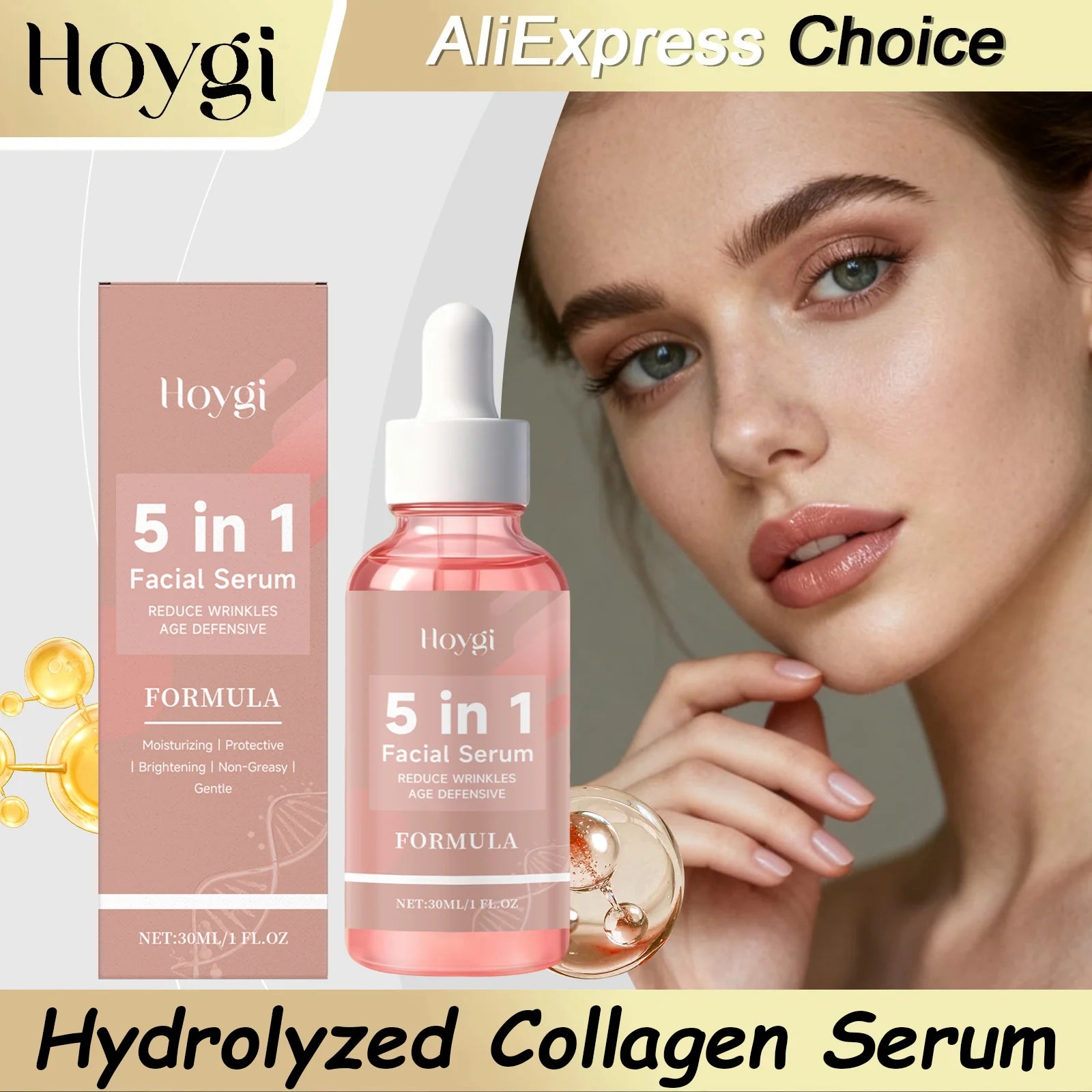 HOYGI Sérum Visage 5-en-1 – Vitamine E Collagène Anti-Rides Raffermissant Hydratant Éclat Pores