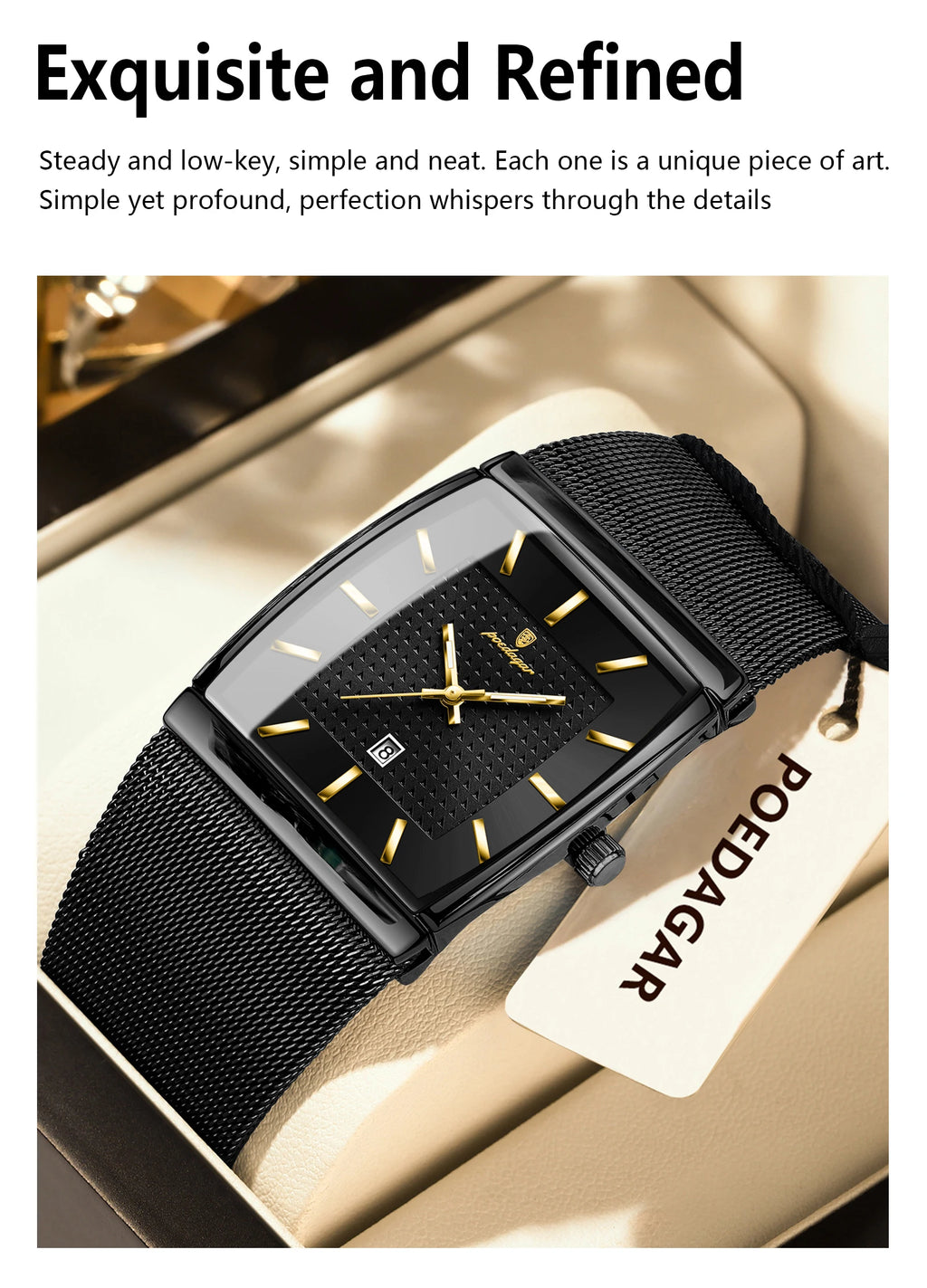 Montre Homme Luxe POEDAGAR Maille Acier Inoxydable Lumineux Date Quartz – Étanche Élégante