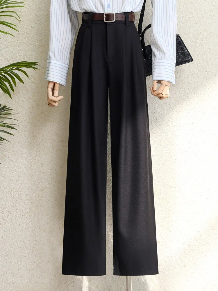 Pantalon Femme Large Taille Haute Élégant Poches Bureau – Bordeaux Noir Gris | Mode Chic & Tendance
