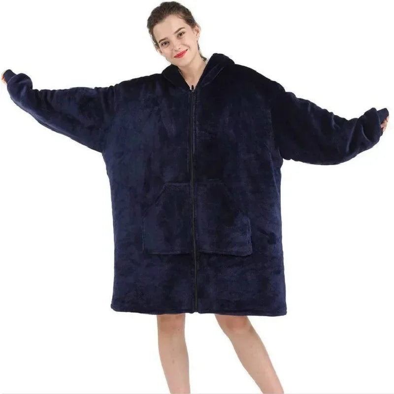 Hoodie Couverture Oversize Zip Avant – Polaire Deluxe Manches Confortables Poche Profonde Hiver