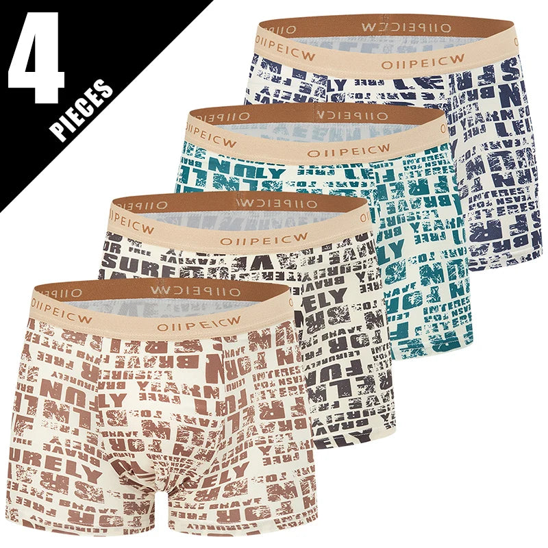Pack 4 Boxers Homme Imprimés Taille US/EU Confortables Fashion Slip Short de Bain Oversize Sous-Vêtements Premium Multicolore – Pack 4 Boxers Premium Imprimés | Mode Homme Sous-Vêtements Premium