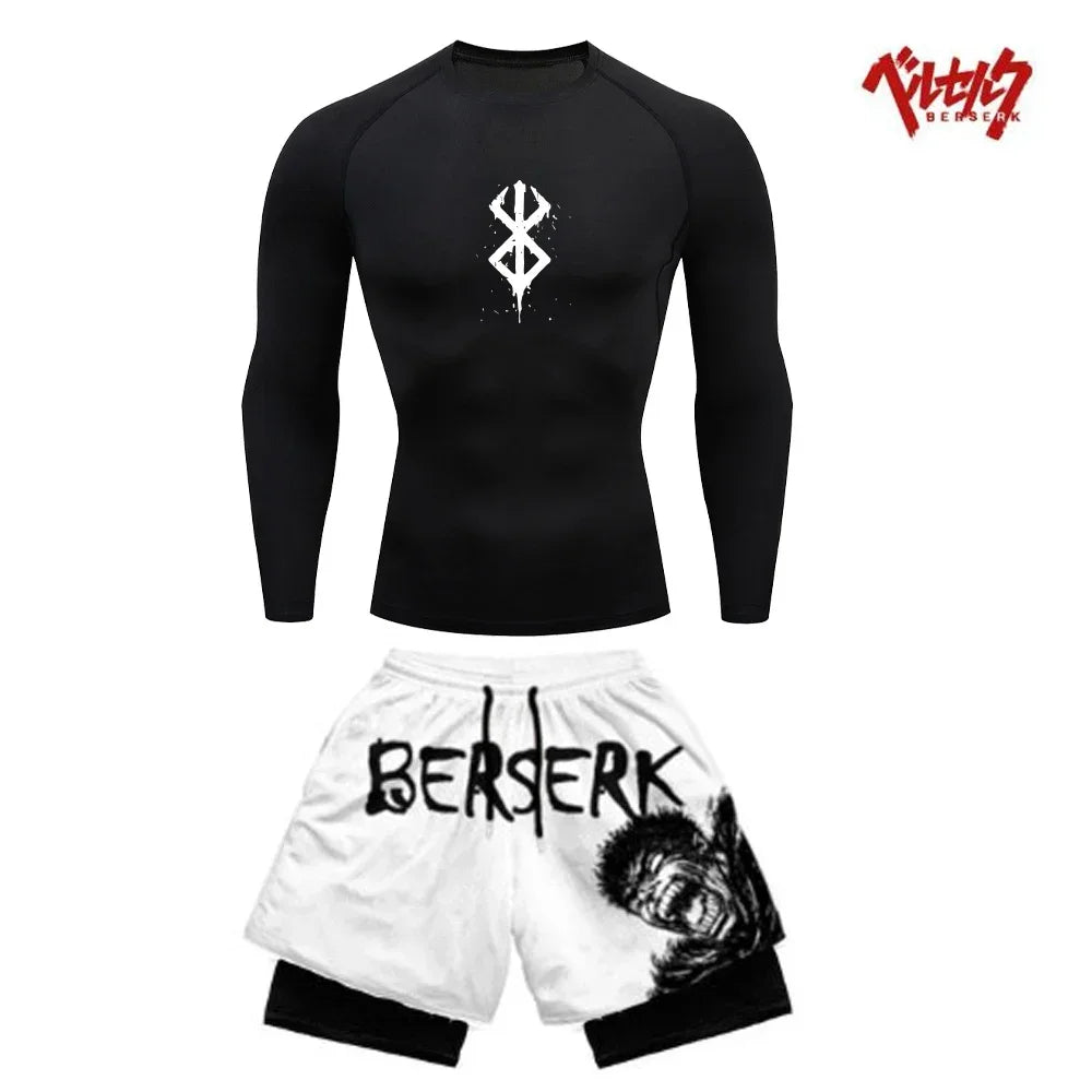 Ensemble Compression Homme Anime Berserk – T-Shirt + Short Gym Séchage Rapide | Running, Fitness & Workout Été | Sportswear Manga