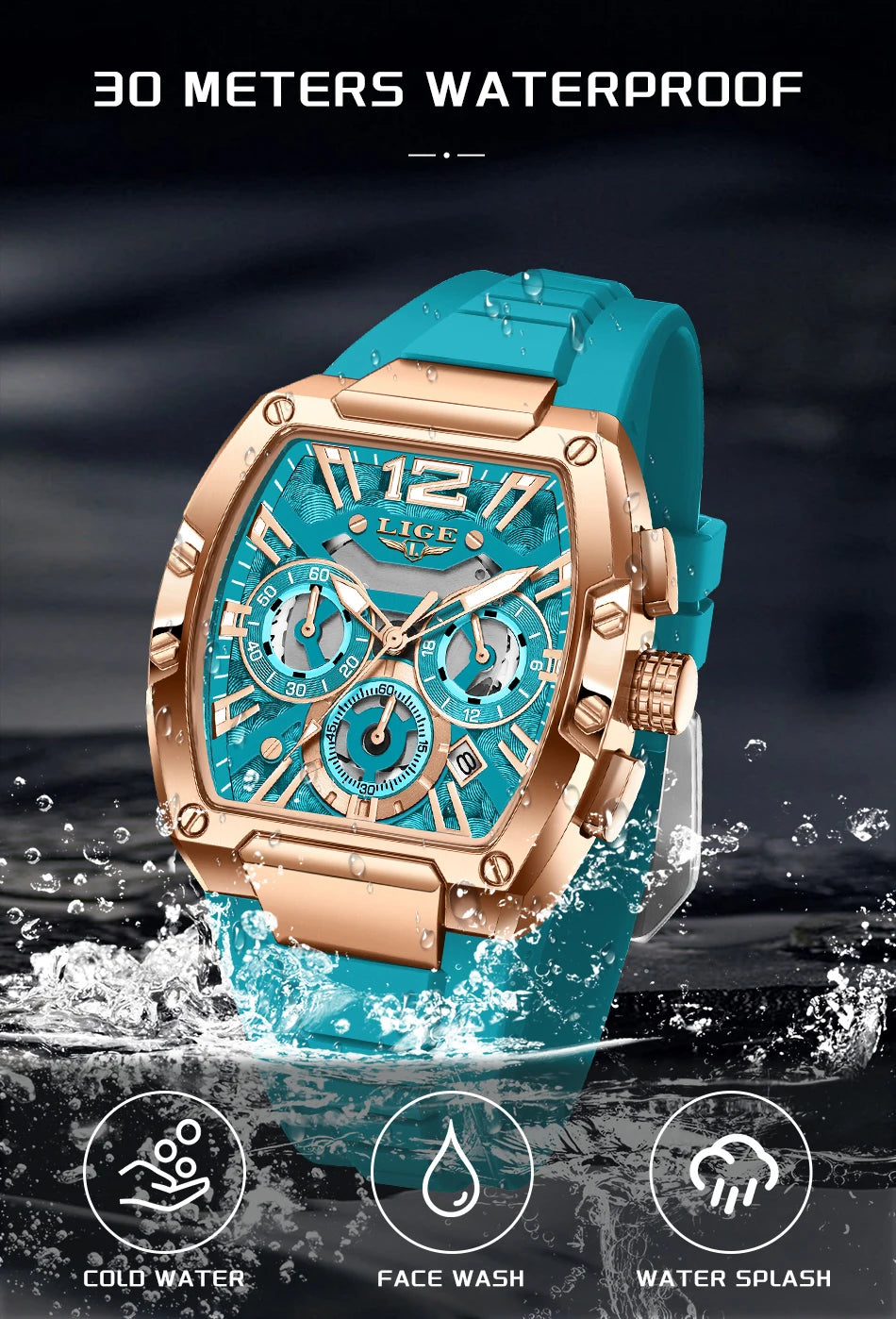 Montre Homme LIGE Sport Quartz Silicone Squelette Lumineux Calendrier – Étanche Outdoor Fashion