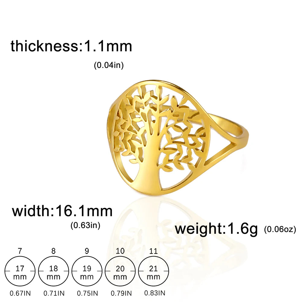 Bague Arbre de Vie Acier Inoxydable Argenté – Symbole Nature & Spiritualité | Bijou Unisexe Couple & Mariage | Cadeau Intemporel