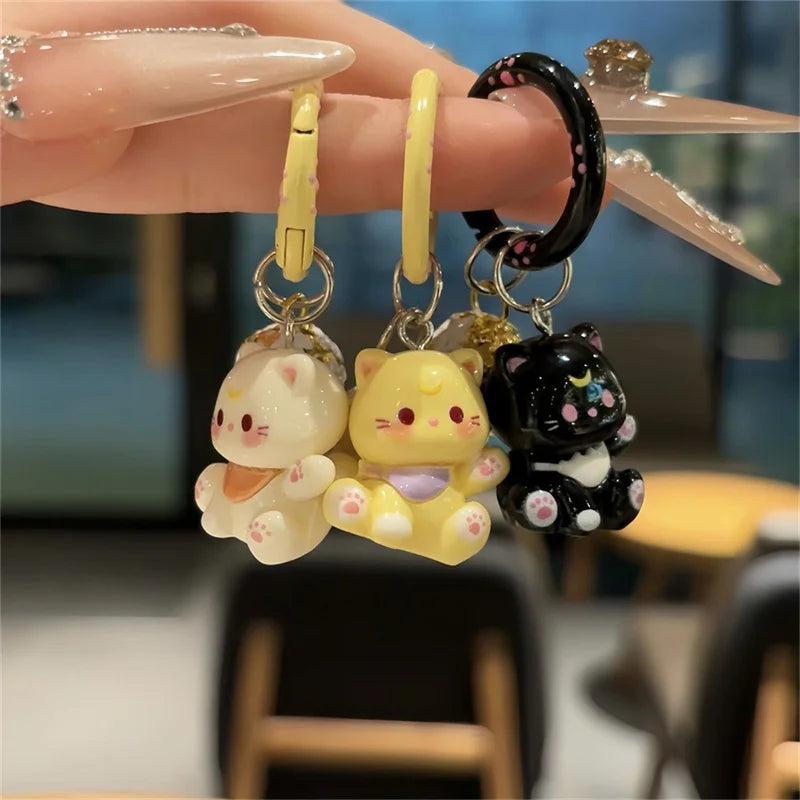 Porte-Clés Chaton Résine Clochette Kawaii – Lot 1 ou 3 pcs | 6 Couleurs au Choix | Pendentif Sac & Cadeau Femme Mignon & Original