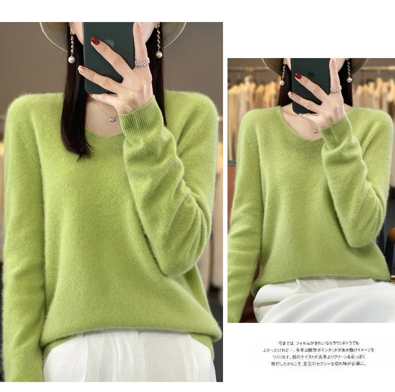 Kaschmirpullover 100% Wolle V-Ausschnitt Damen - Strick Casual Korean Fashion Herbst Winter