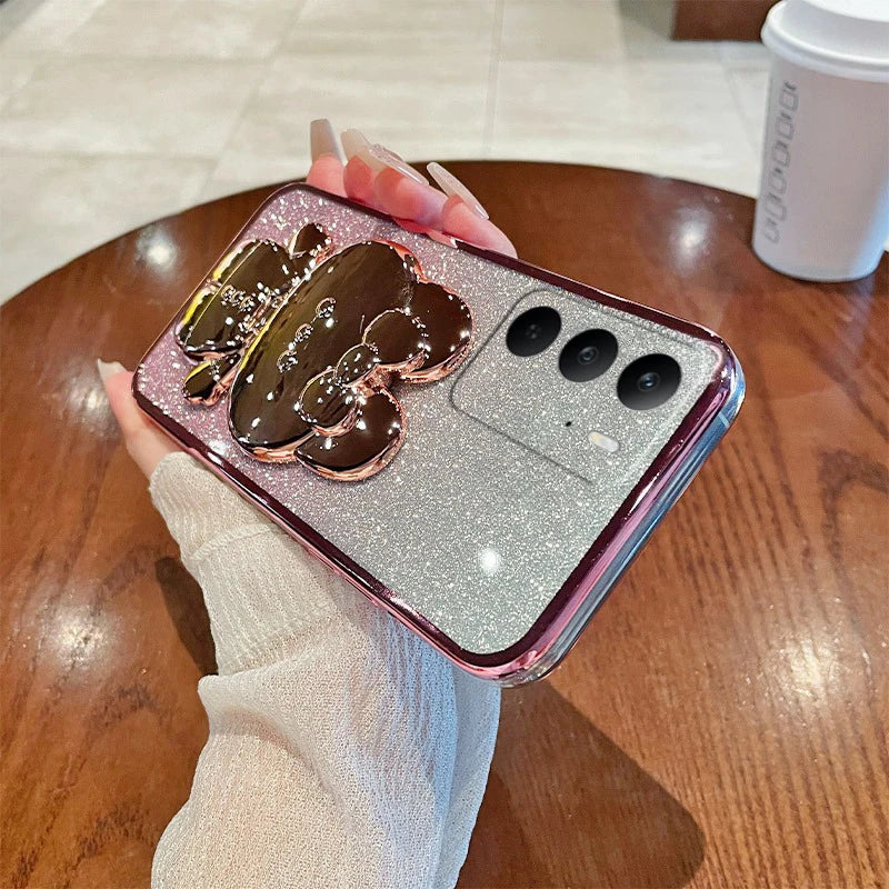 Coque Miroir Lapin Pliable Realme C71 C73 C75 – Support Intégré Antichoc | Accessoire Smartphone Kawaii