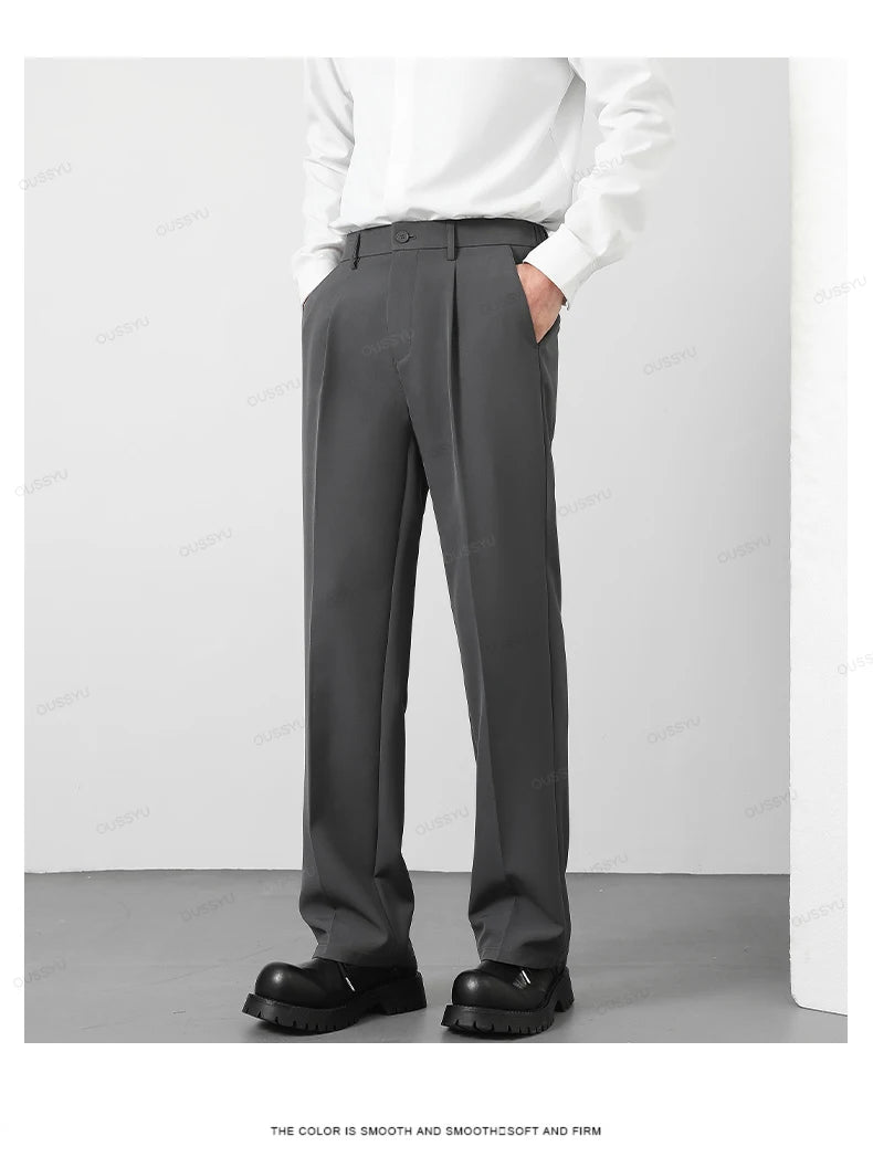 Pantalon Homme Casual Business Style Coréen Taille Élastique – Noir Marron Gris Kaki Grande Taille S-4XL Automne | Mode Homme Élégant