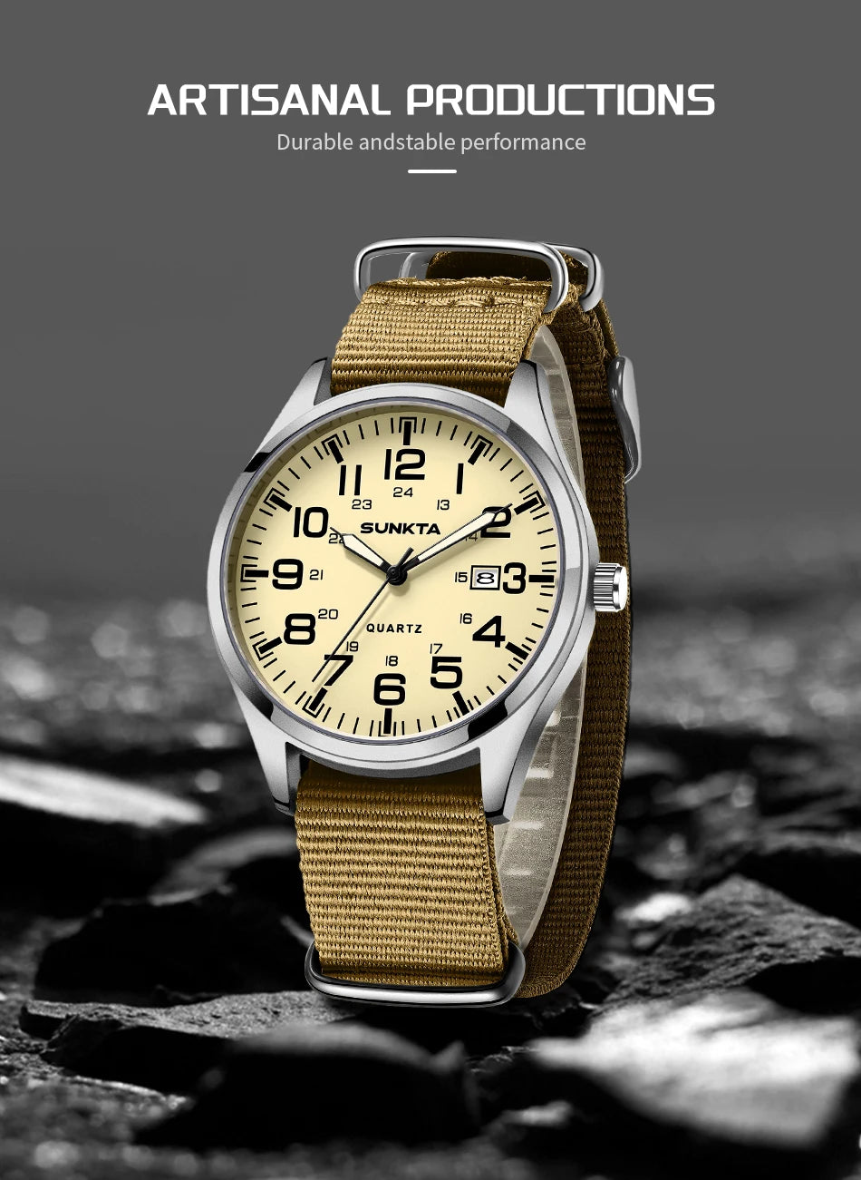 Montre Homme SUNKTA Militaire Sport Luxe Quartz Date Nylon Cuir Lumineux Étanche – Fashion Tendance