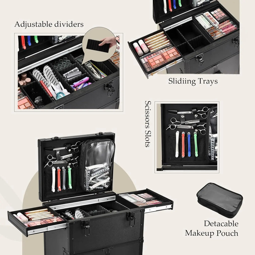 Vanity Case à Roulettes 4 Tiroirs Professionnel – Maquilleur & Coiffeur | Mallette Cosmétique Voyage