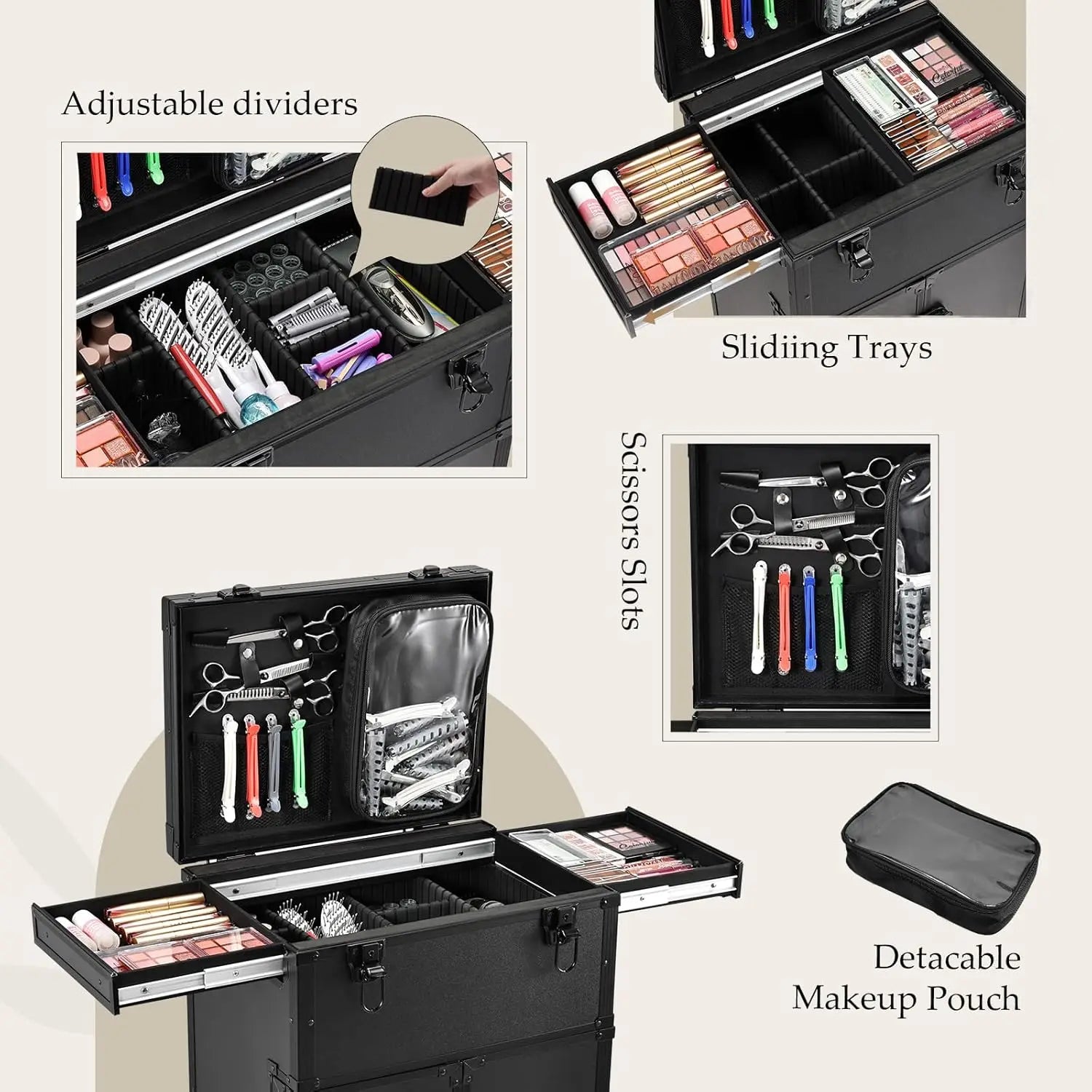 Vanity Case à Roulettes 4 Tiroirs Professionnel – Maquilleur & Coiffeur | Mallette Cosmétique Voyage