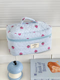 Trousse Cosmétique Fraise Rayée – Pochette Maquillage Portable Voyage | Organisateur Femme Kawaii