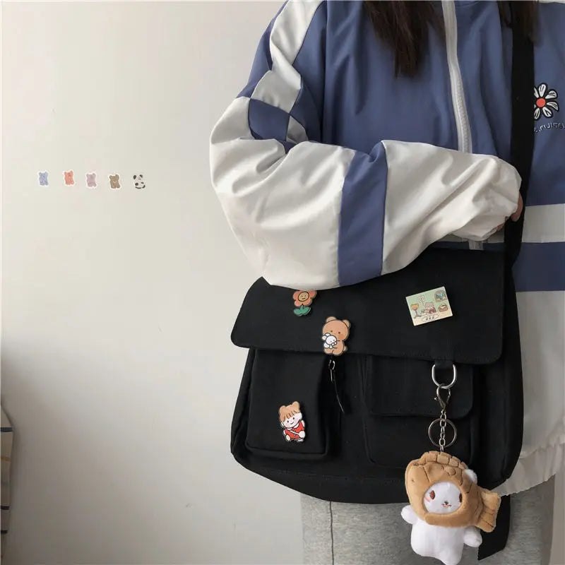 Sac Messenger Femme Toile Imprimée – Satchel Bandoulière Casual Fille École Mode