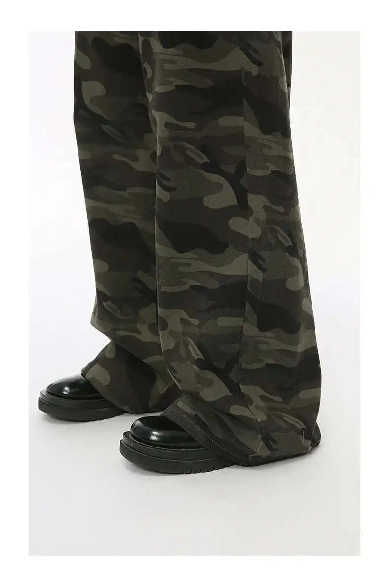 Jean für Herren, Camouflage, Vintage, Washed, weites Bein, Denim, Loose Fit, Casual, Herbst Winter, Hellblau, Streetwear, Trend, Komfortabel – Premium Camo Wide Leg Jeans | Herrenmode Denim Premium Streetwear