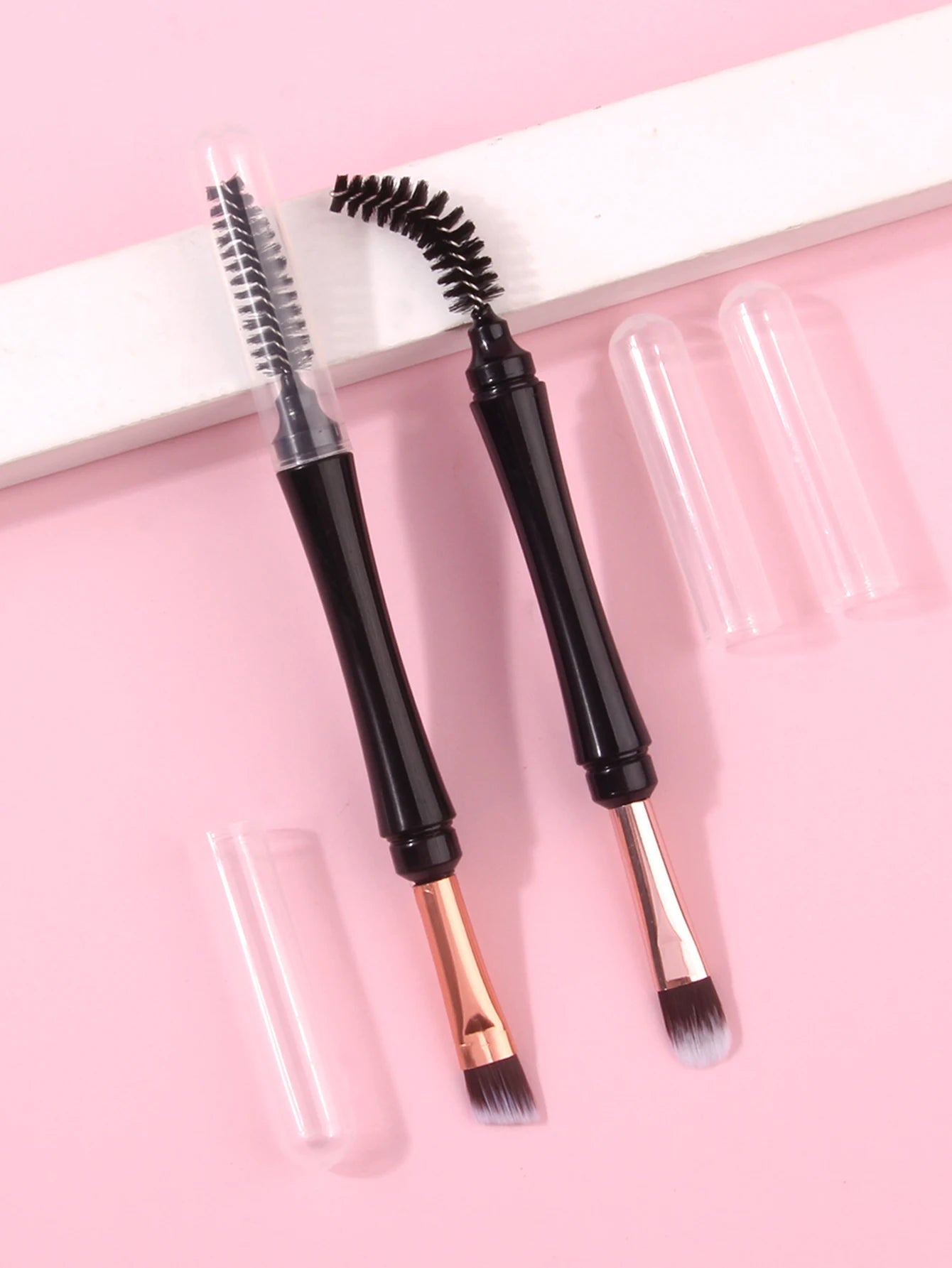 Mini Pinceau Double Embout Fards & Eyeliner – Couvercle Anti-Poussière | Microbrush Cils & Sourcils Portable