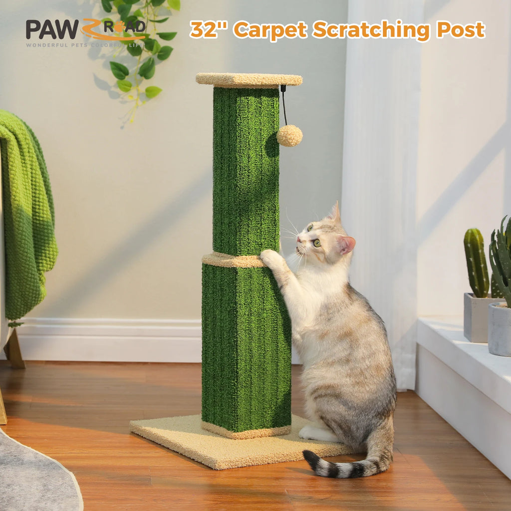 Grand Griffoir Chat Sisal Tressé – Balle Suspendue, Haute Colonne, Jouet & Grattoir pour Chats d'Intérieur Adultes