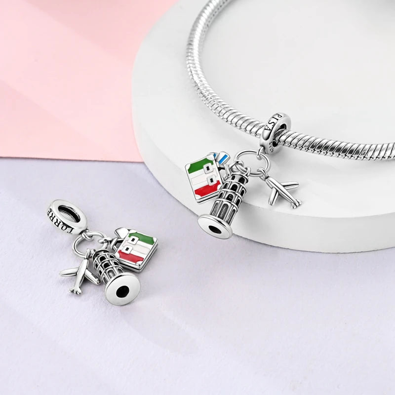 Charm Perle Argent 925 DIY — Avion Tour Appareil Photo Bracelet Collier Femme