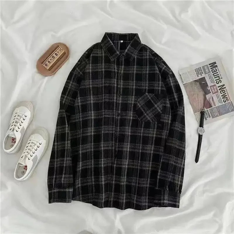 Chemise Femme À Carreaux Vintage Oversize Manches Longues Boutons Style Coréen – Casual Chic Automne | Streetwear
