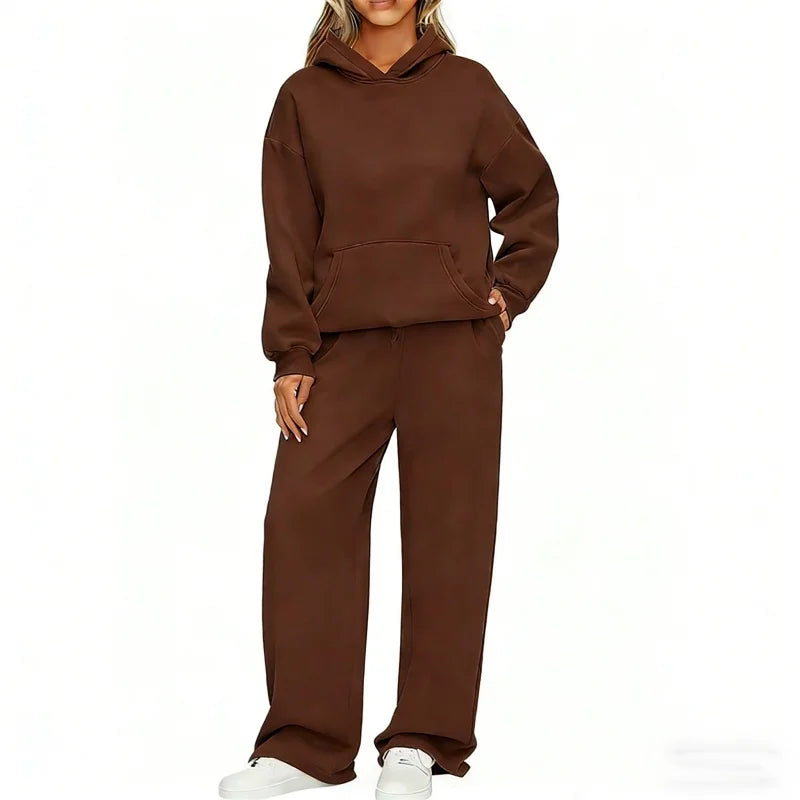 Ensemble 2 Pièces Femme Sweat à Capuche + Pantalon Large Casual Ample Confortable – Jogging Sport | Automne Hiver