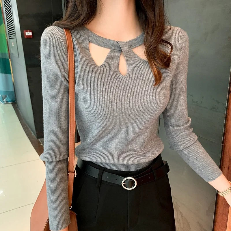 Damen-Strickpullover mit Rundhalsausschnitt – schlankmachend & sexy | Herbst/Winter | Trendiger Unterzieh-Pullover