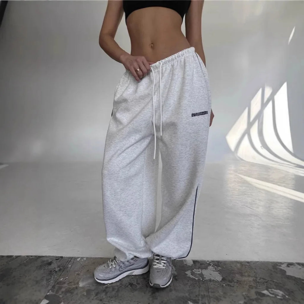 Pantalon Large Rayures Femme Retro Américain Baggy Jogger – Coupe Droite Casual Streetwear | Printemps Automne