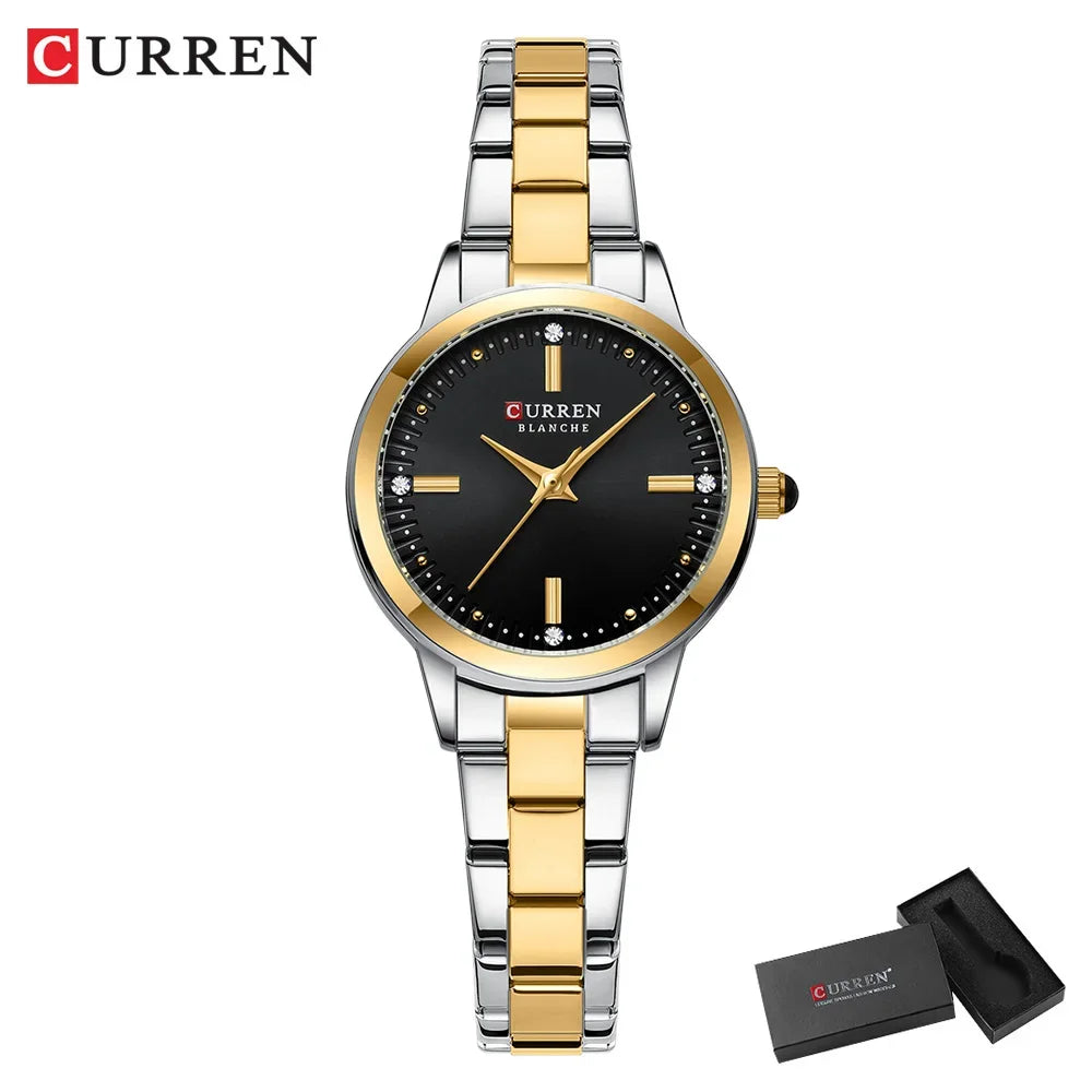 Montre Femme Luxe CURREN Dorée Quartz Acier Inoxydable – Étanche Élégante Minimaliste
