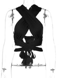 Crop Top Femme Bretelles Croisées Dos Nu Halter Neck Sans Manches Bandage Sexy – Haut Court Été Sensuel | Mode